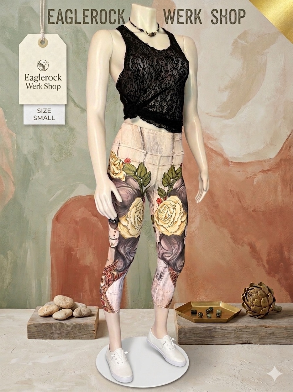Eagle Rock Werkshop Day of the Dead Rose Crop Leggings - Size S